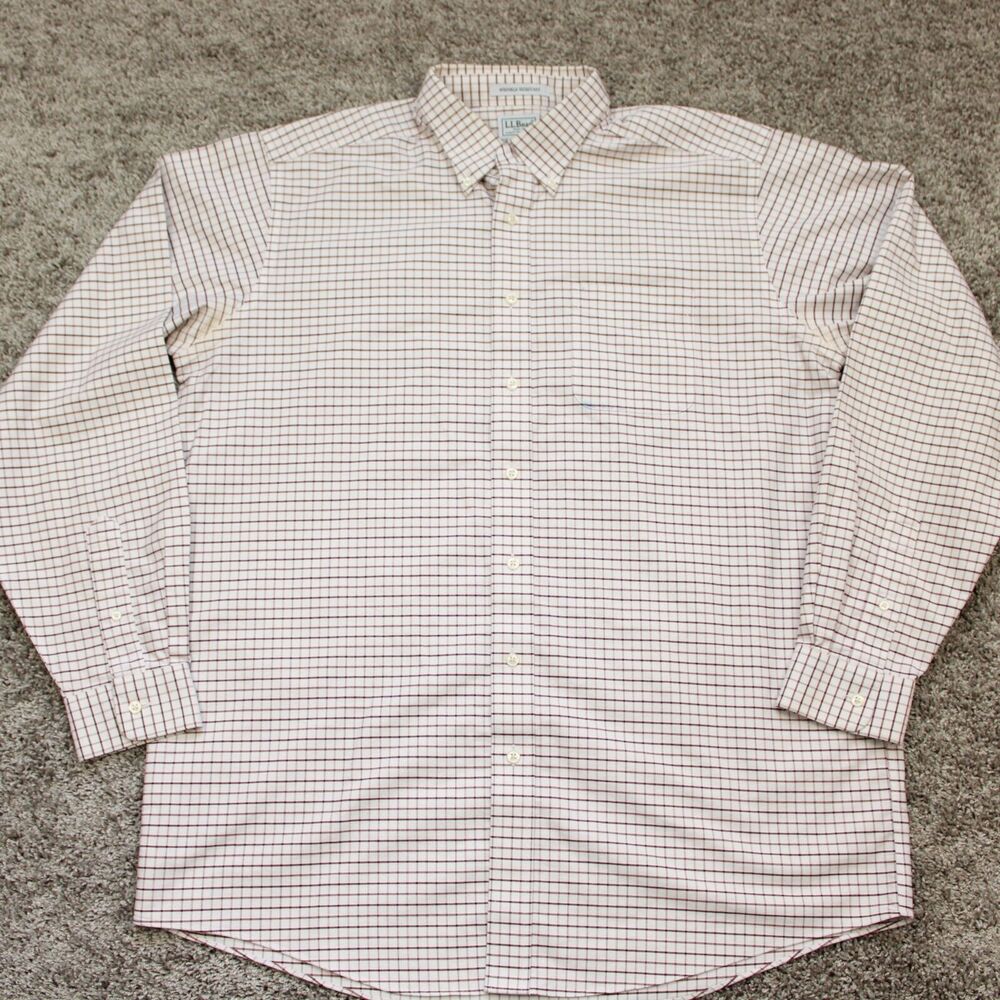 L.L. Bean Wrinkle Resistant Button Down Shirt Mens 17-37 Red Plaid